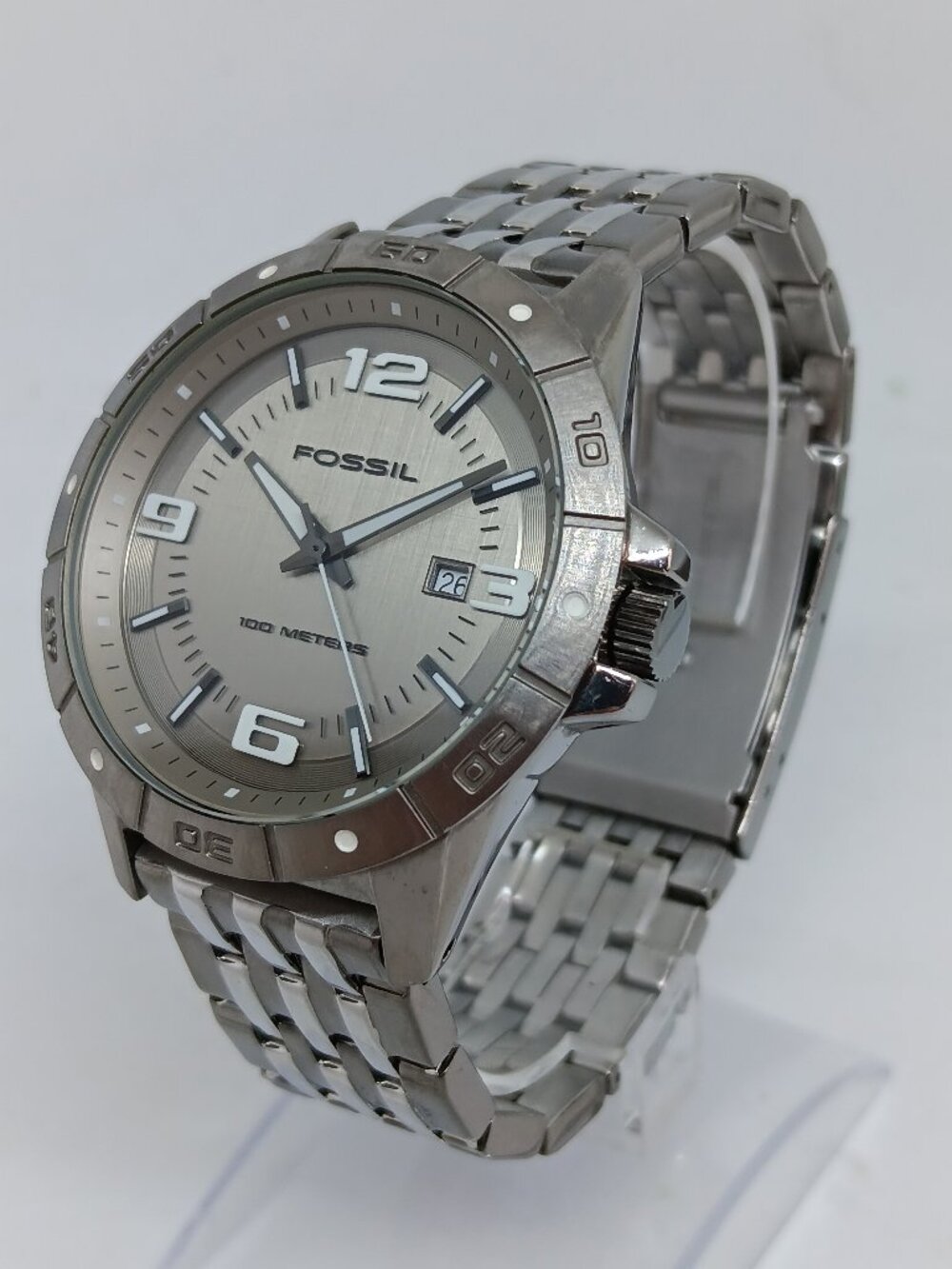 Fossil AM-4149 Men's 42mm Gray / Silver S/Steel Quartz Date 2004 Watch NEW BATT
